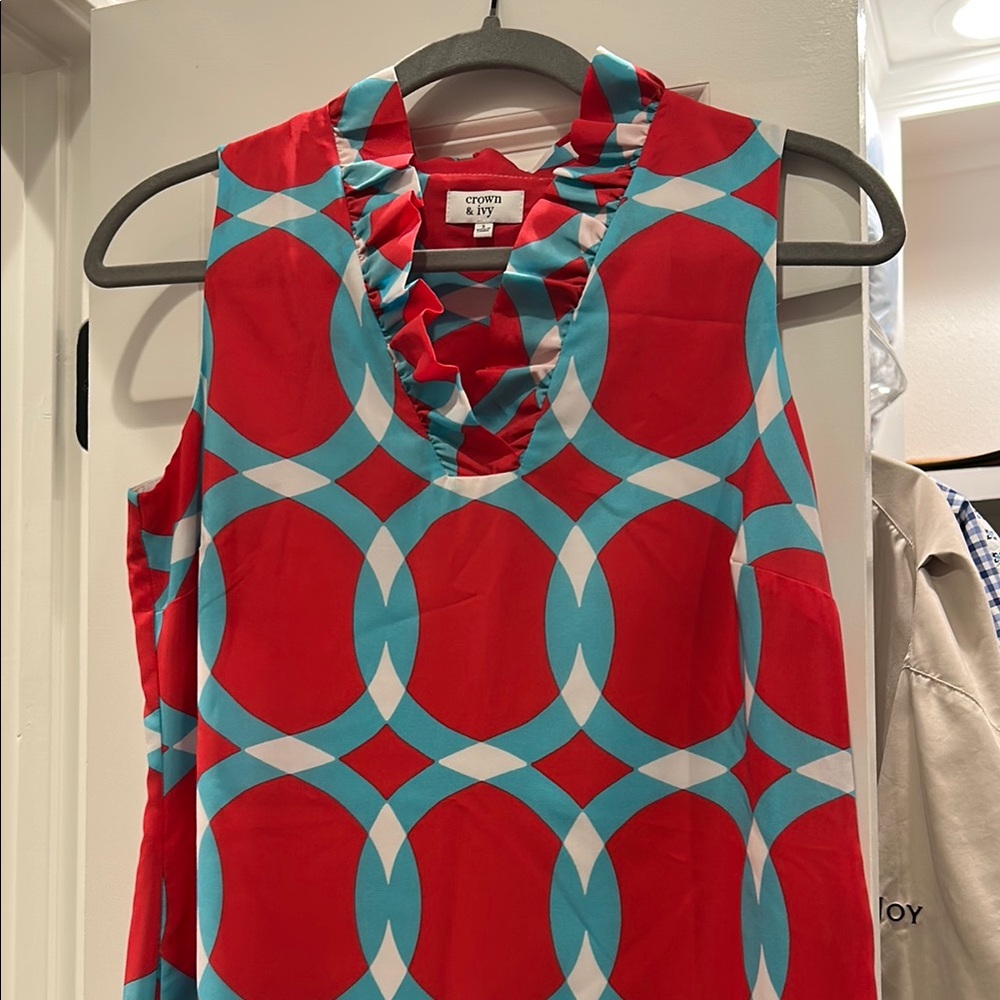Crown and Ivy Ruffled Red and Blue Midi Dress